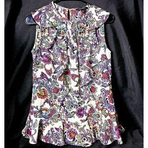 Banana Republic Womens Paisley & Floral Ruffle Tank Top Sz XS Small Unused EUC!